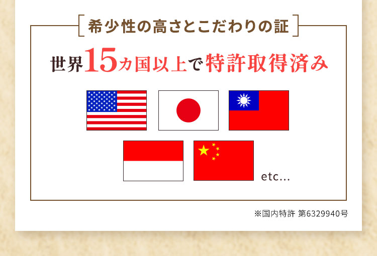 世界15カ国以上で特許取得済み