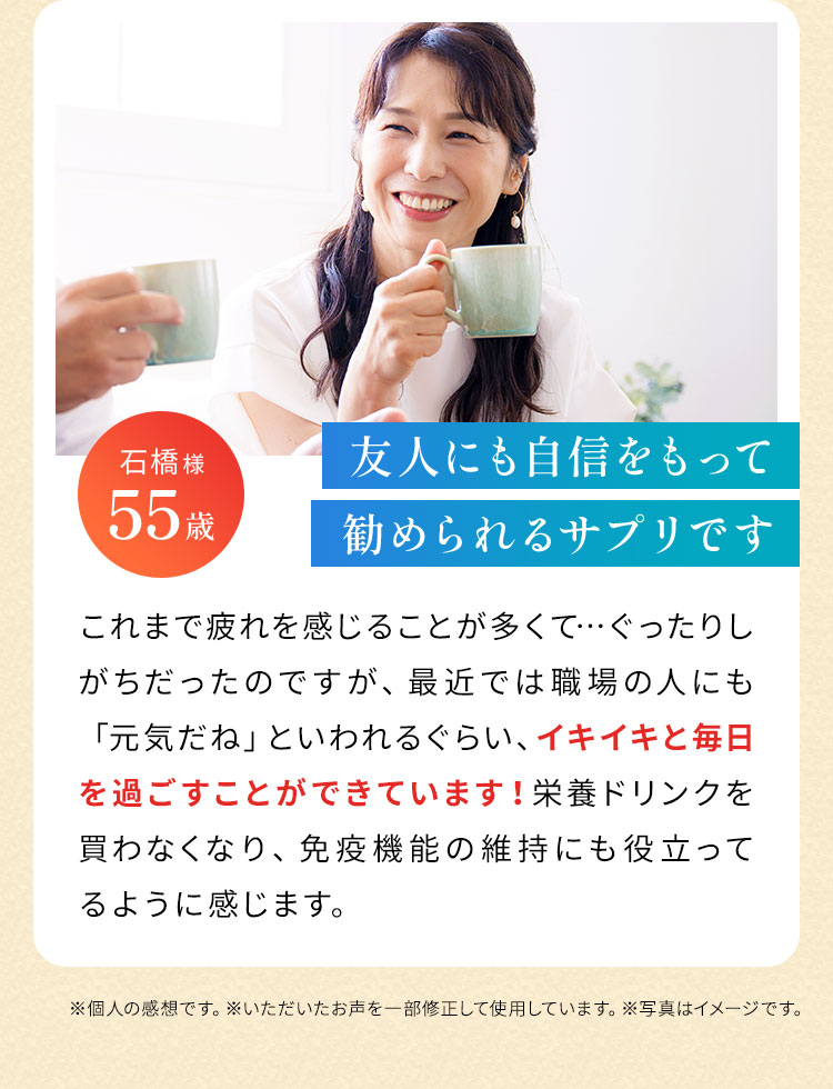 友人にも自信をもって勧められるサプリです